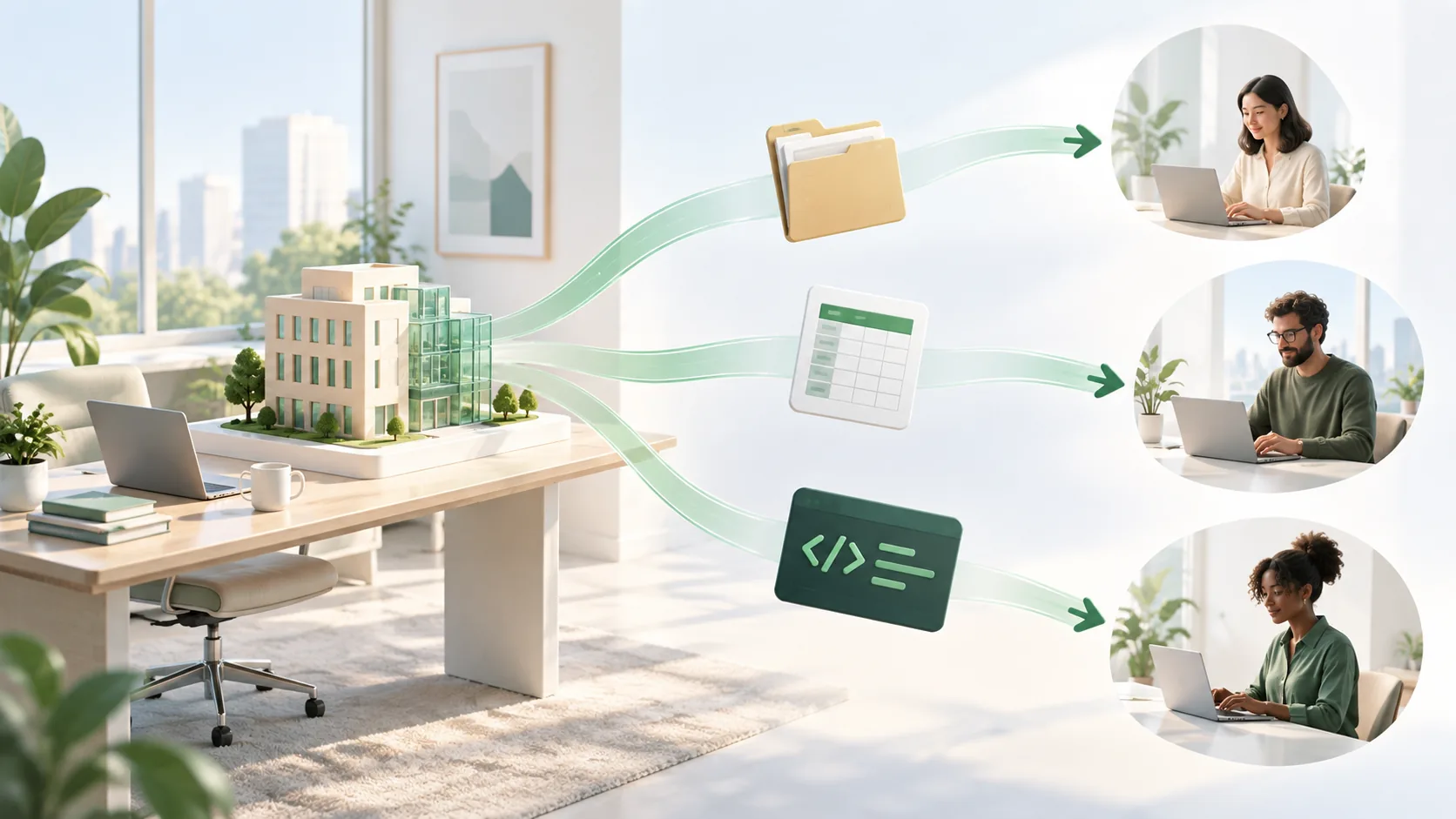 Documents, data, and software moving from a business to the people who need them for work.