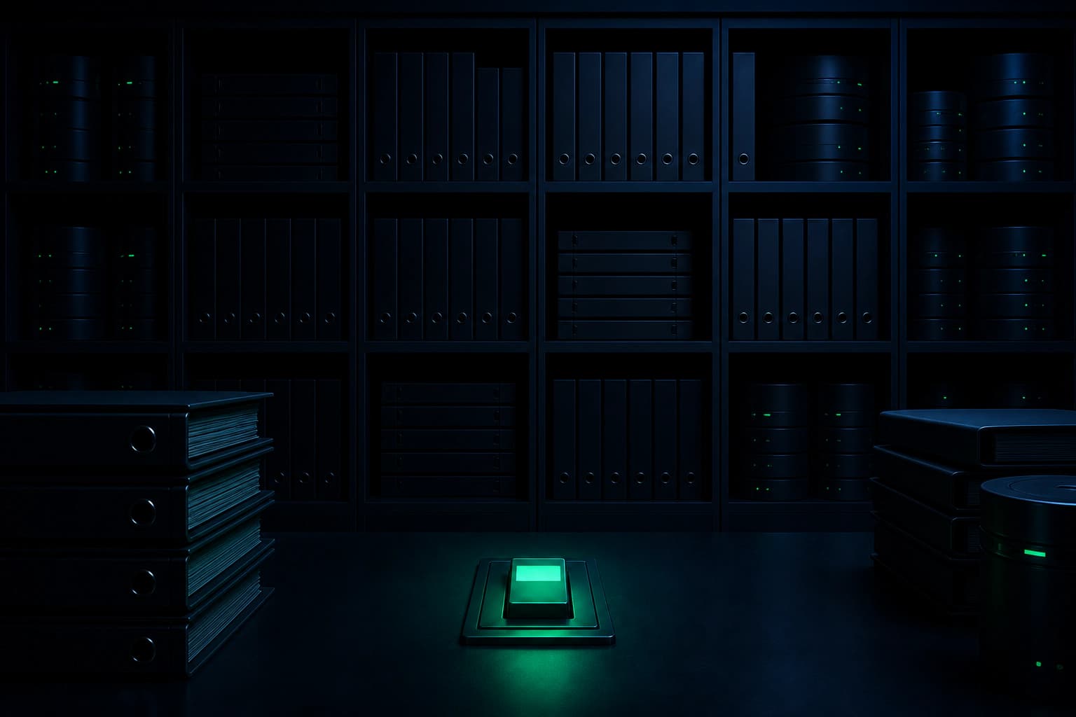 Years of partner files in storage cubes, some already gone dark.