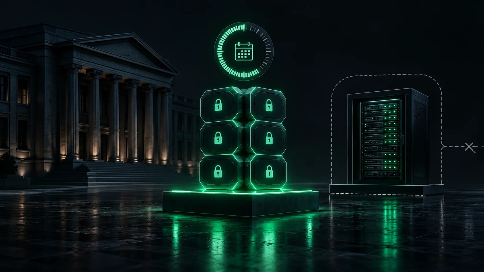 A government agency server room with locked software modules and a licence that ends with the contract.