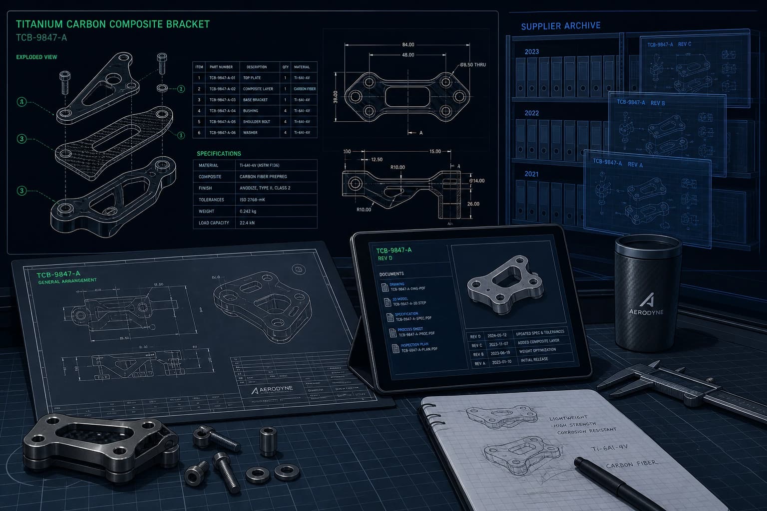 Engineering drawings and specifications accumulating at a contract manufacturer.